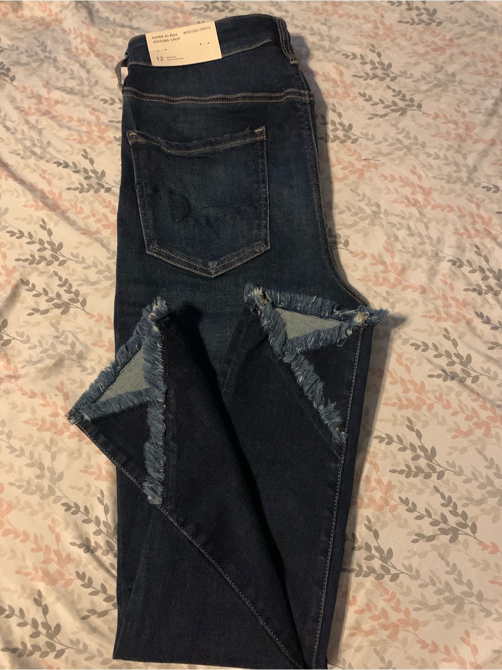 American Eagle Outfitters Dark Indigo Frayed Ankle Jeans